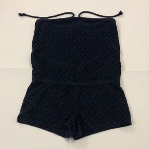 Juicy Couture L Navy Blue Strapless Romper Ties 2 Back Pocket Elastic Waist Bra